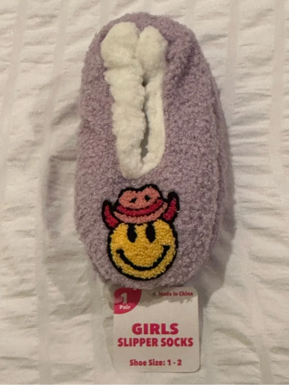 💥 $5 if bundled - Girls Plush Slipper Socks  Shoe Size 1 - 2 Smiley Cowgirl